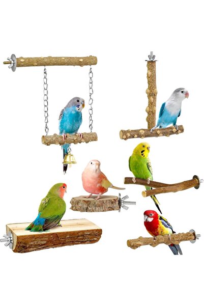 Arabest 6PCS Natural Wood Bird Stands, Safe Bird Toys for All Birds