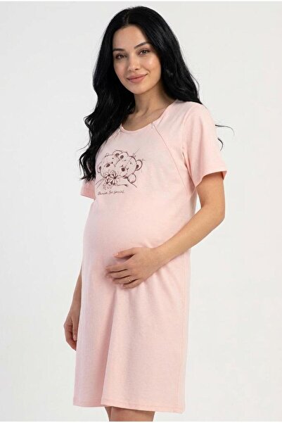 cotonhause Γυναικείο κοντομάνικο μπλουζάκι εγκυμοσύνης με φερμουάρ, ροζ τουνί...