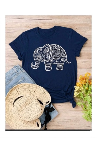 PENTHİLUS Women's Elephant Print T-Shirt - Women's Cotton T-Shirt