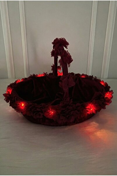 ZEYMERADE Burgundy Led Lighted Bridal Henna Night Basket, Wedding, Circumcisi...