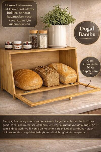 ENYAZA(2024) Mıknatıs Kapaklı Bambu Ekmek Kutusu - Mutfak Düzenleyici Ekmek S...