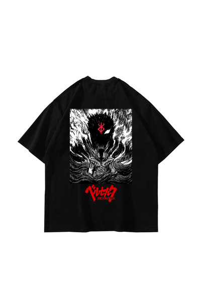 Sekizbiraltı Berserk manga majica sa štampanjem, oversize, unisex, crna