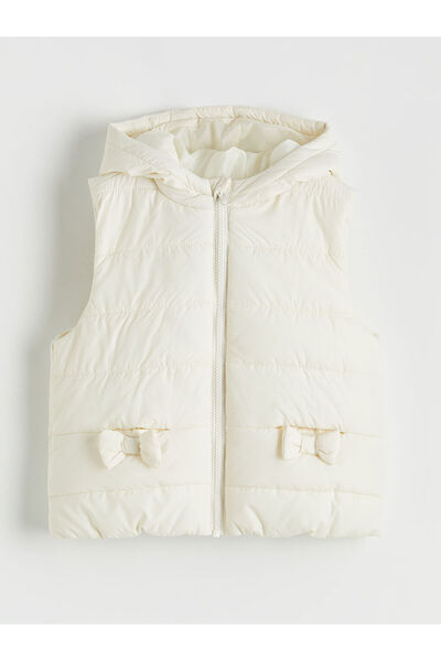 LC Waikiki Εκρού με κουκούλα Κορίτσι Φουσκωτό Γιλέκο