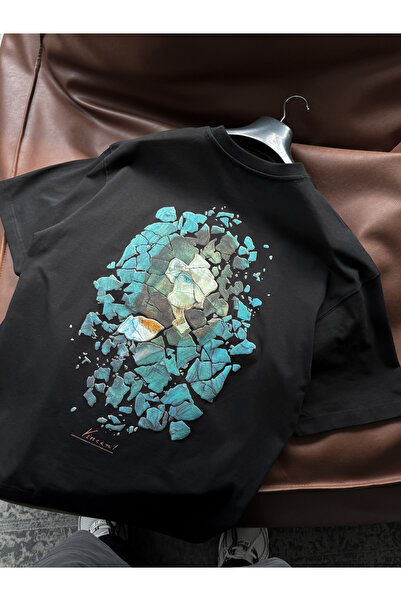 BYBASICMAN Tricou oversize negru cu imprimeu în relief Broken Vincent SW-5058