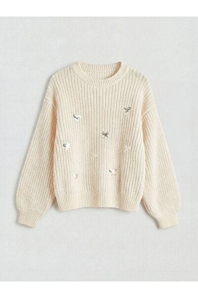 LC Waikiki Sequin Embroidered Girls' Knitwear Sweater
