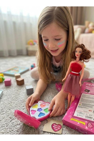 Tıfıl Toys Çilek Desenli Aynalı 6 Renkli Boya Paletli 30cm Oyuncak Bebekli Ma...