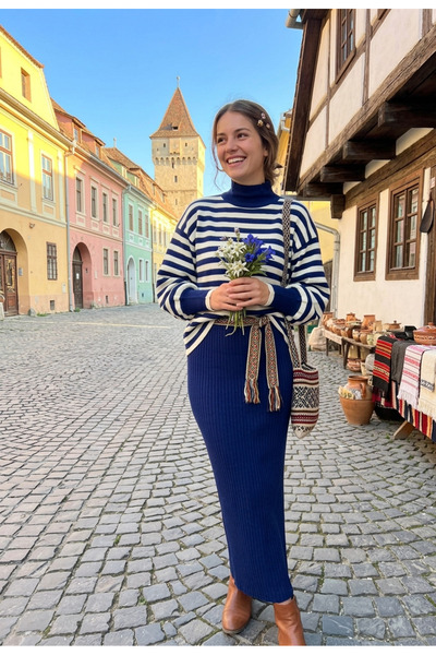 YusGos Rochie pulover cu dungi pentru femei, mărime mare