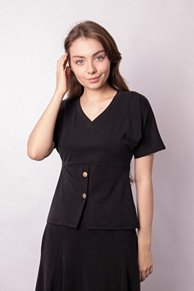 Jument Γυναικεία μπλούζα με απαλή υφή, ελαστικό ύφασμα, λαιμόκοψη V, κοντό μα...