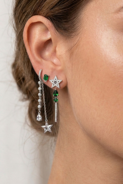 PETEK AKSESUAR 3 Piece Ysx Zircon Star Earring Set