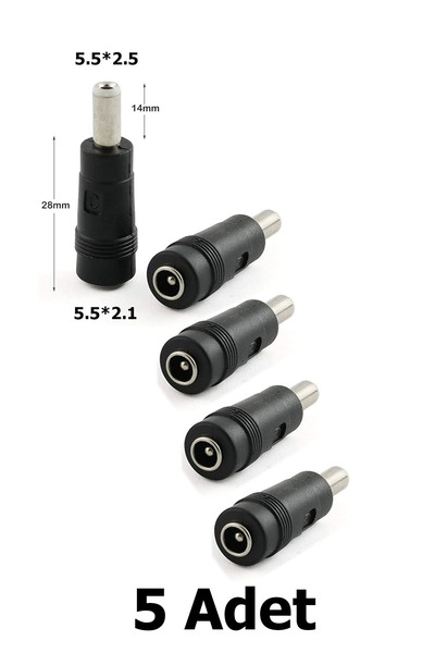 chester 5 Adet DC Power Jack Adaptör Çevirici 5.5x2.1 mm Dişi - 5.5x2.5 mm Er...