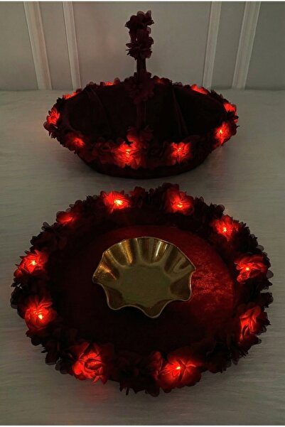 ZEYMERADE Burgundy Led Lighted Bridal Henna Night Tray and Basket, Wedding, C...
