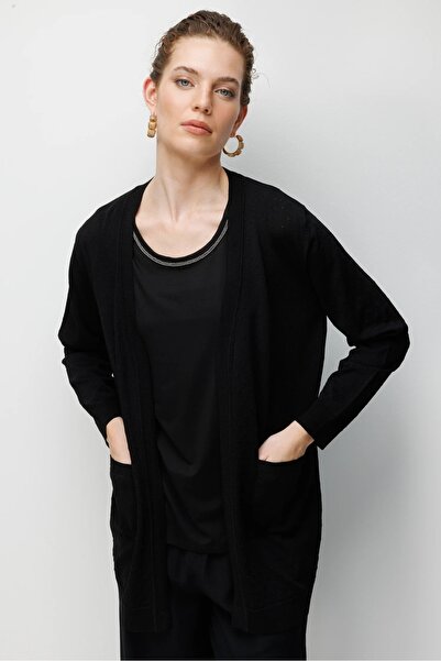 Desen Triko V-Neck Patterned Thin Knitwear Women's Cardigan 26353