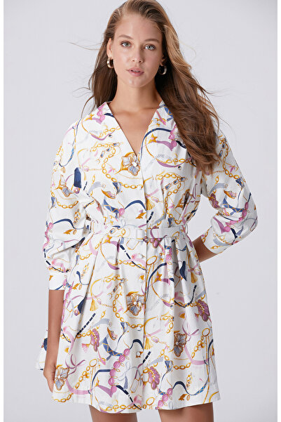 Network Renkli Desenli Mini Elbise