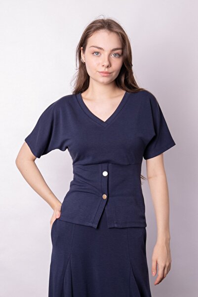 Jument Γυναικεία μπλούζα με απαλή υφή, εύκαμπτο ύφασμα, λαιμόκοψη V, κοντό μα...