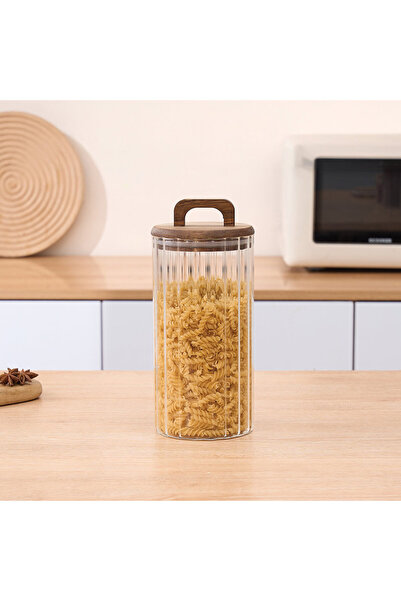 MİEN Akasya Yuvarlak Vakumlu Kapak Çizgili Kavanoz 1250ml