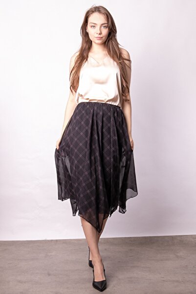 Jument Γυναικεία ασύμμετρη φούστα από σιφόν οκτώ τεμαχίων με επένδυση, μήκους...