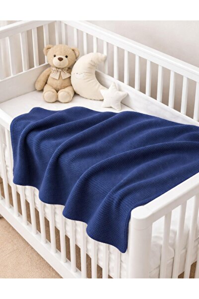 OrganicKid Cosy Bebek Lacivert Kalın Triko Battaniye 90x100