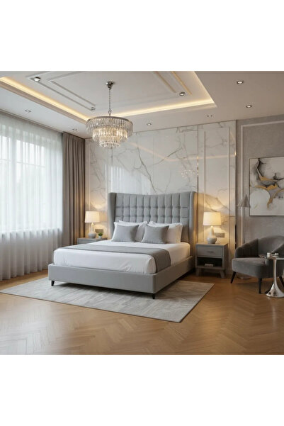 MarketMob Pat Toscana 180x200 cm tapițat cu țesătură gri, cu somieră cu șipci...