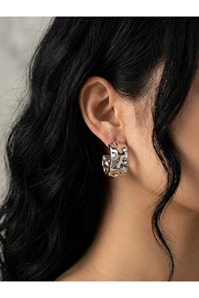 Elmosia Jewelry أقراط فضية مموجة بسيطة بتصميم عصري أنيق، أقراط دائرية سميكة ل...