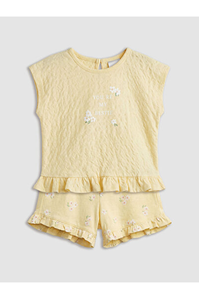 LC Waikiki Yellow Floral Baby Girl T-Shirt and Shorts