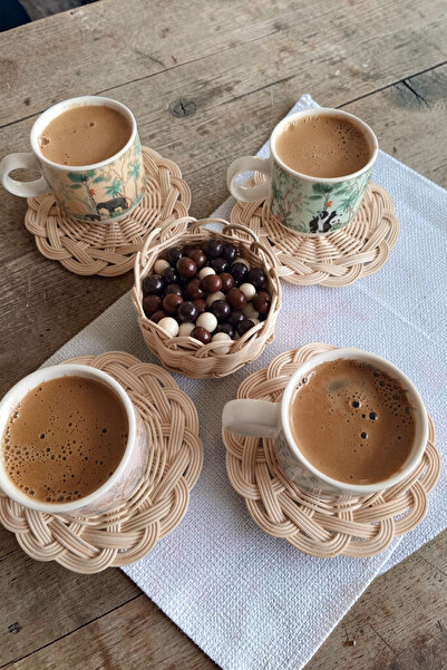 MaviMarinUrla El Yapımı Rattan Bambu Çerezlik ve Bardak Altlığı Seti-5'li