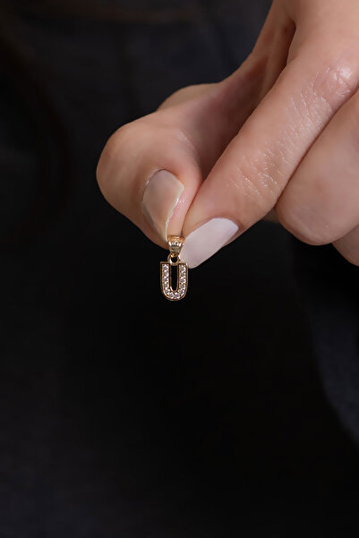 Bayar Gold 14 Ayar Altın U Harf Zirkon Taşlı Kolye Ucu
