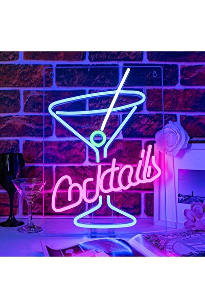 Slasa Cocktail Neon Sign LED Light with 6mm Acrylic Base, 42x30cm Bar Decor