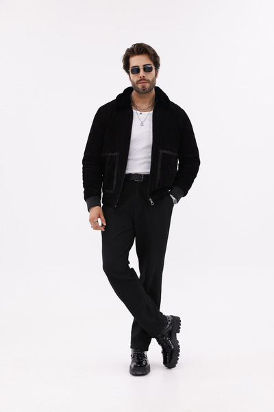 Metins Leather Hakiki Süet Deri Kürk Yakalı Erkek Mont – İçi Kürklü Lastik De...