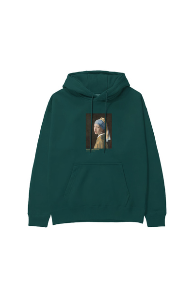 The Lucid Lab Pearl Earring Girl Hoodie - Dark Green