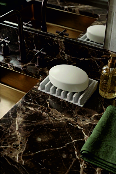 Mutlu Tasarım Marble/Brass Patterned Water-Repellent Soap Dish – Modern and S...