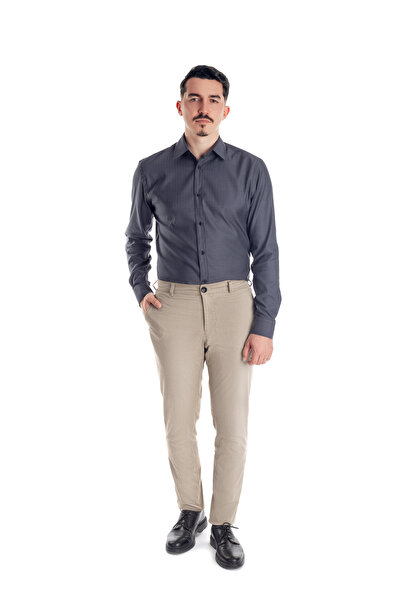 URSACHI Men's casual / chino pants, cotton, cream color, zipper and button cl...