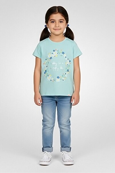 Hamleys تي شيرت بأكمام قصيرة وطبعة جرافيك للفتيات الصغيرات، أزرق فاتح
