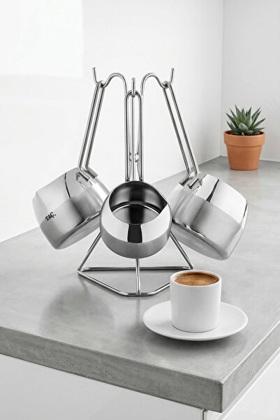 Taç Stainless Steel Coffee Pot Set with Stand, 3-Piece |   Modern Minimal Des...