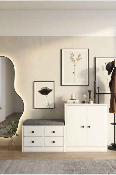 FOR WOMAN DESİGN Ahşap Çekmeceli Dolaplı Ayakkabılık Bench Oturaklı Modern Ço...