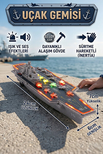 craftivio Metal Alaşım Işıklı ve Sesli Uçak Gemisi Oyuncak - Sürtmeli Hareket...