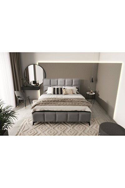 MarketMob Pat Rubik 160x200 cm tapițat cu catifea gri, cu somieră inclusă