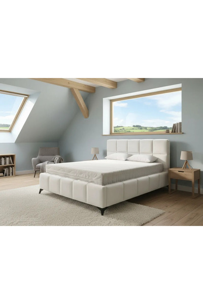 MarketMob Rubik Bed 160x200 cm Velvet Upholstered Cream