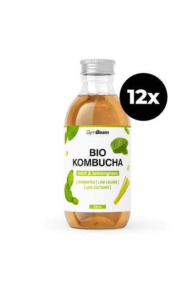 GymBeam BIO Kombucha, 12 x 330 ml, mentă și lemongrass
