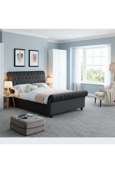 MarketMob Pat Silver 160x200 cm Tapițat cu catifea gri închis, cu somieră inc...