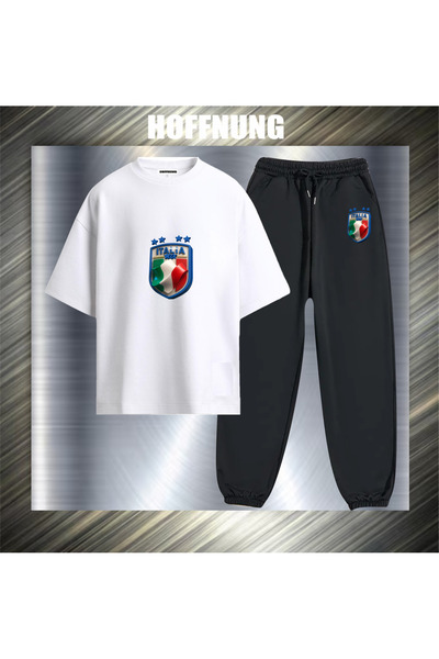 HOFFNUNG UNISEX Καθημερινό Σετ με Κοντά Μανίκια και Εκτύπωση Ιταλικού Λογότυπ...