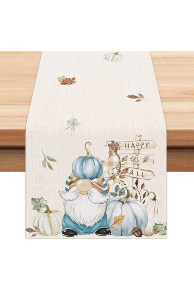 Bonhause Fall Pumpkin Gnome Blue Table Runner 13x72 Inch Autumn Maple Leaves ...
