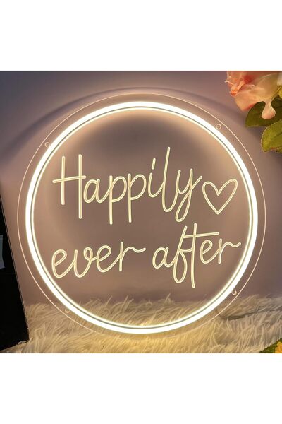 Slasa Happily Ever After Neon Sign LED Light with 6mm Acrylic Base, 30x30cm W...