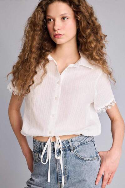 DeFacto Regular Fit Baby Collar Textured Short Sleeve Shirt H0208Ax26Sp