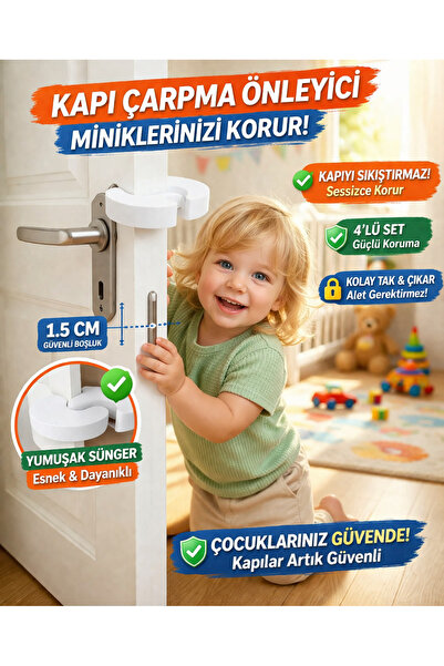 Arvital Kapı Çarpma Önleyici 4’lü Set Bebek Çocuk Güvenlik Kapı Stoperi Parma...