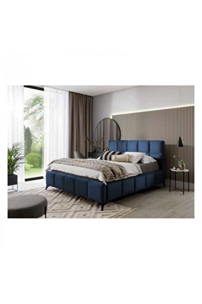 MarketMob Pat Rubik 160x200 cm tapițat cu catifea albastră, cu somieră inclusă