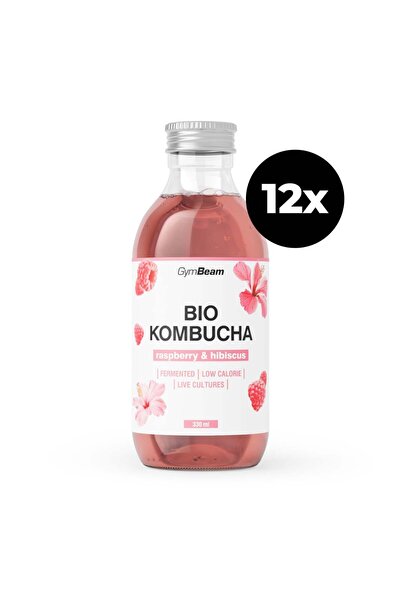 GymBeam BIO Kombucha, 12 x 330 ml, zmeură și hibiscus