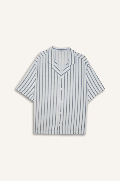 DeFacto Cămașă cu mânecă scurtă, cu guler tip apash, cu dungi, croială boxy G...
