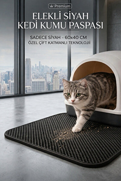 HGROUP Elekli Kedi Kumu Paspası 60x40 cm Çift Katmanlı Kaymaz Kedi Tuvalet Ön...