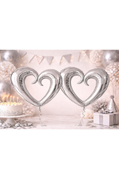 Happyewent Set of 2 Silver Heart Foil Balloons (40” / 100 cm) – Large Size Pa...