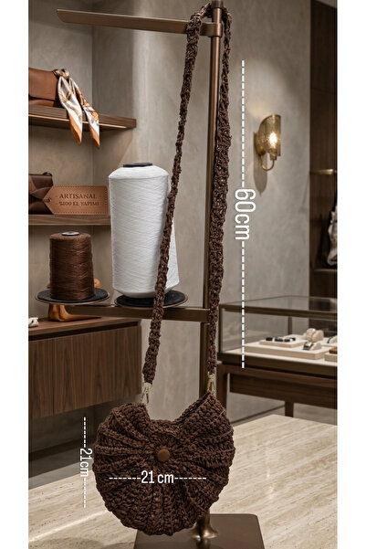 Zümrüdüanka Handmade Sea Shell Bag Is Made of Paper String in Dark Brown Color